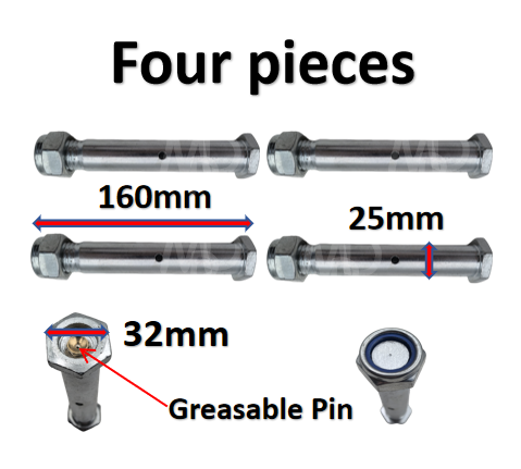 Mini Digger Bucket Pins 25mm 32mm Greasable Hex Head (Set of 4)