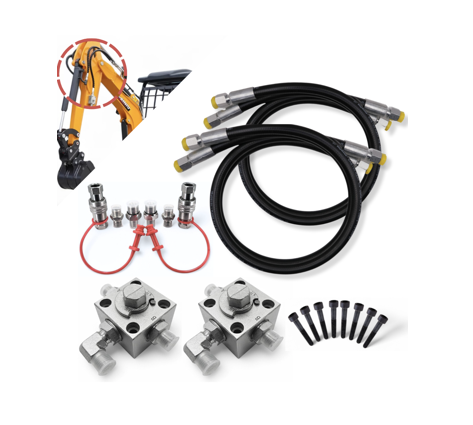 Hydraulic auxiliary connection block (3 way) Full Kit